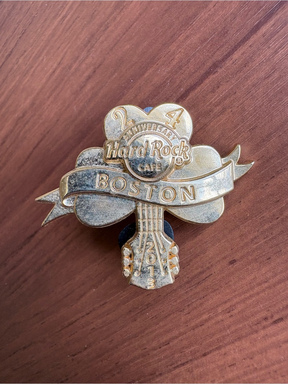 Hard Rock Cafe Boston Gold & Silver Shamrock Guitar Pin